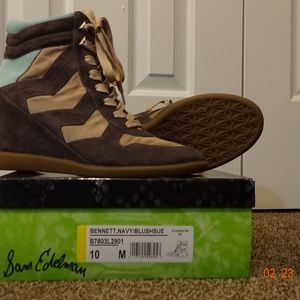 Sam Edelman Bennett Blue/Tan/Brown Wedge Sneakers
